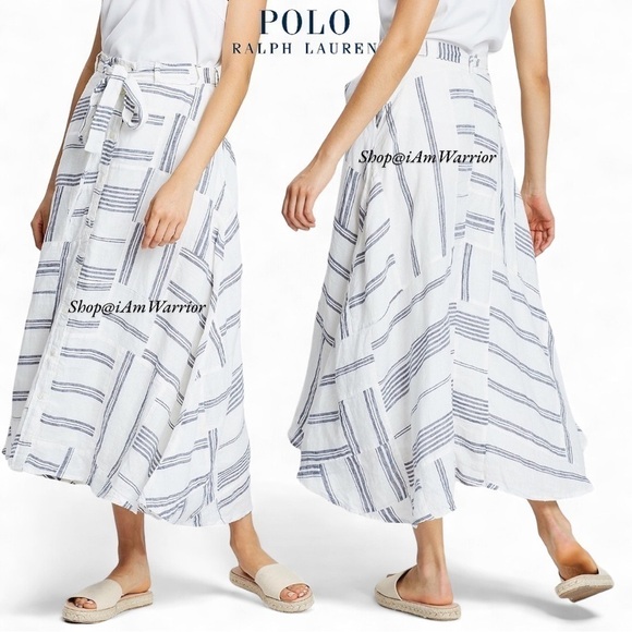 Polo by Ralph Lauren linen patchwork belted a-line midi skirt *shop@iamwarrior - Picture 1 of 9